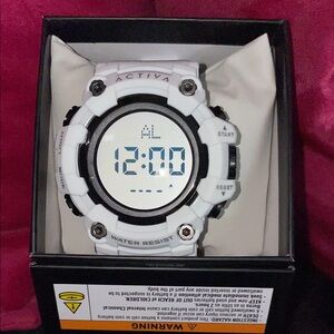 Ativa White and Black Digital Sport Watch with Round LCD